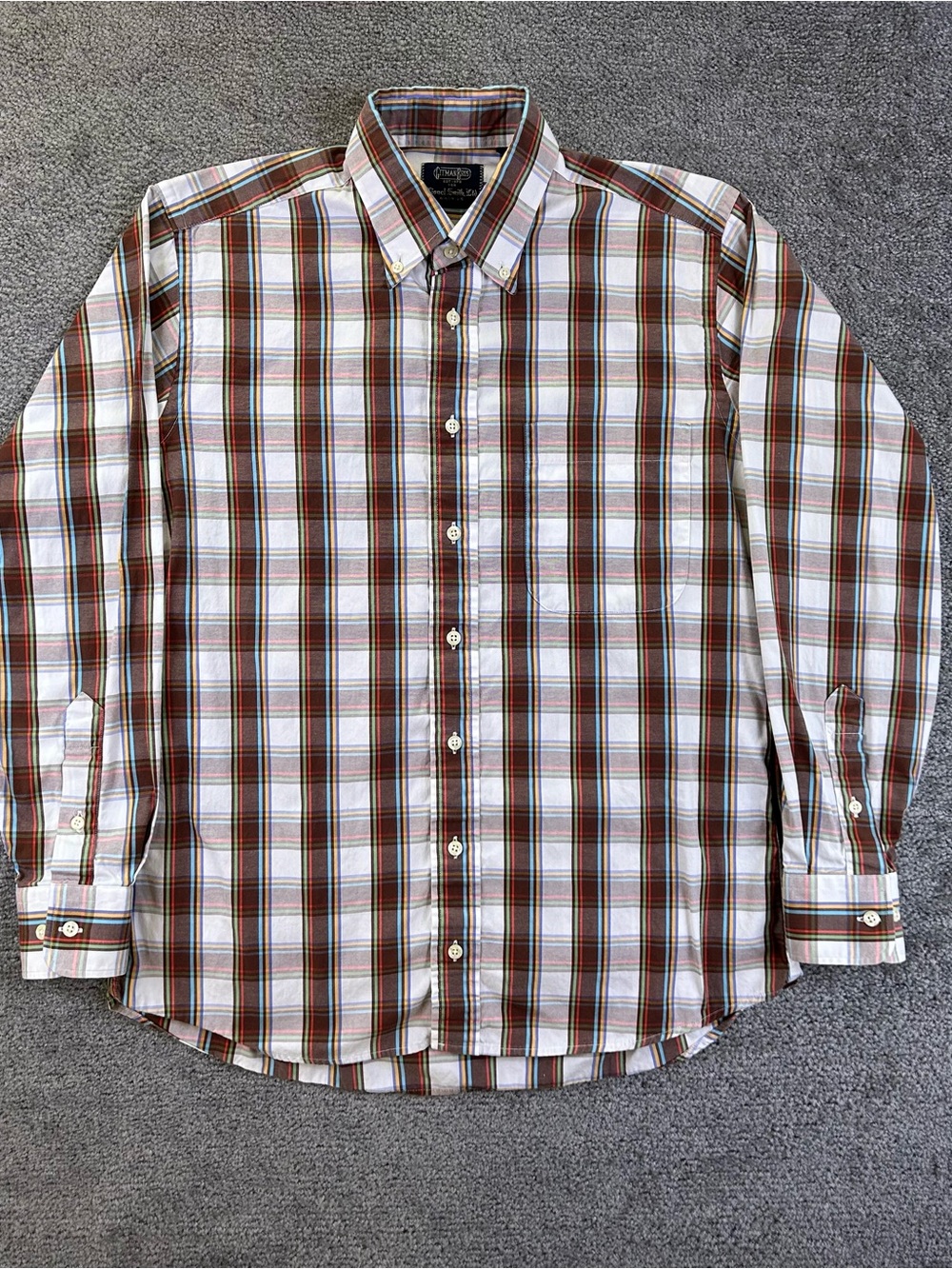 Gitman Brothers Vintage Shirt Brown Check Plaid Mens Medium USA Made Lionel